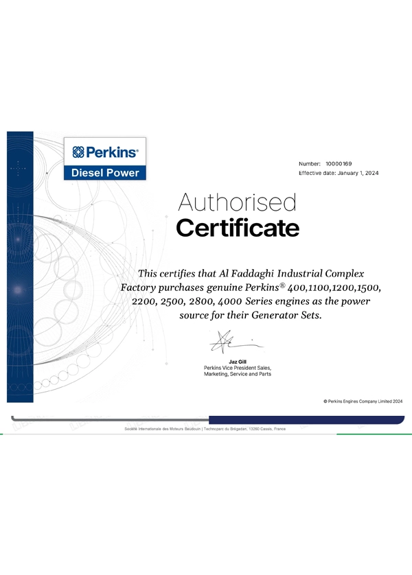 Perkins OEM Certificate PDP Cert - 10000169 Al Faddaghi